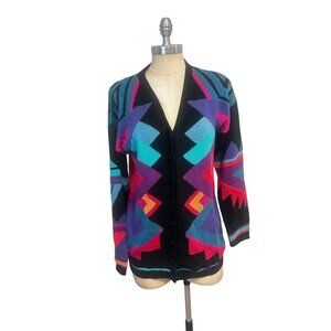 Vintage Peruvian Connection Pima Cotton Geometric Cardigan Sweater Large